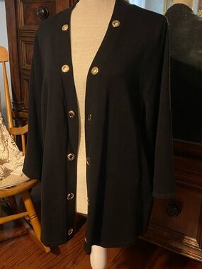 PRICE DROP JM Collection Black Open Cardigan, Gold Grommets, Size XL, NWOT